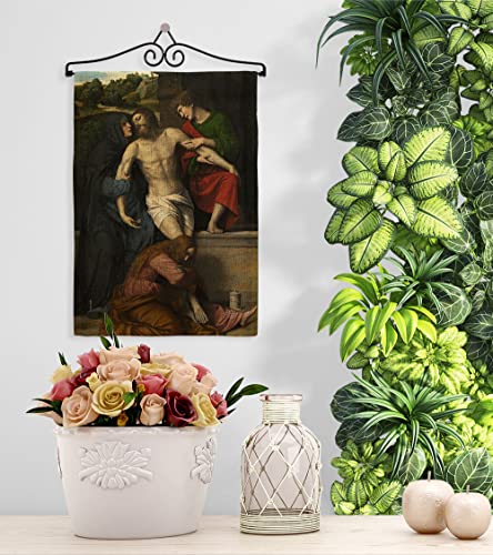 Pietà Burlap Garden Flag Set Wall Hanger Religious Faith Hope Grace Peace Dove Christian Religion Easter House Decoration Banner Small Yard Gift Double-Sided, Made in USA