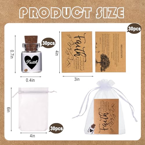 Christian Faith Favors bulk gifts - Mini Glass Bottle Keepsakes - color: Kraft-Heart-30Pcs