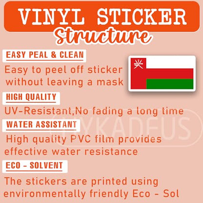 (3Pcs) Oman Flag Stickers – Omani National Flag Vinyl Decals, Waterproof Sticker for Laptop, Water Bottle, Scrapbook, Phone Case, Travel Gear, 3" X 1.6'' - color: Oman