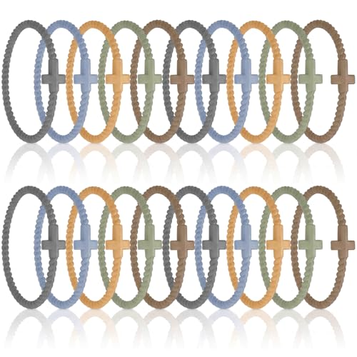 Soaoo 24/60 Pcs Jesus Bracelets Cross Silicone Bracelet Braided Stackable Rubber Wristband Silicone Jewelry Gift for Women Men - color: Neutral Color, size: Cross
