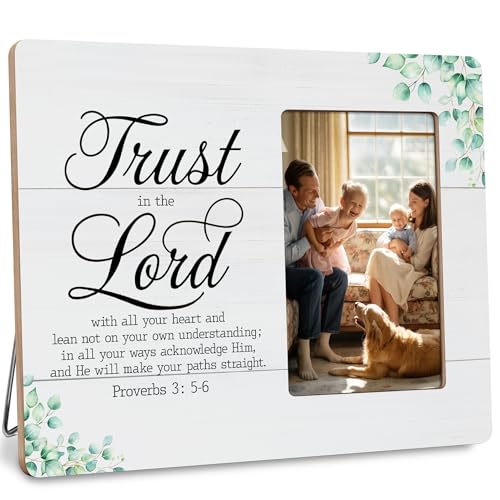 Religious Picture Frame Gifts for Christian, Bible Verse Trust In The Lord With All Your Heart Frames Fits 4x6 Photo - color: Orange
