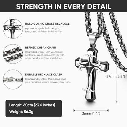 MEALGUET Stainless Steel Crucifix Cross Pendant Necklace,Men's Cross Necklace with Chunky Byzantine Chain/Rolo Chain, Gift for Men - style: Black-byzantine chain
