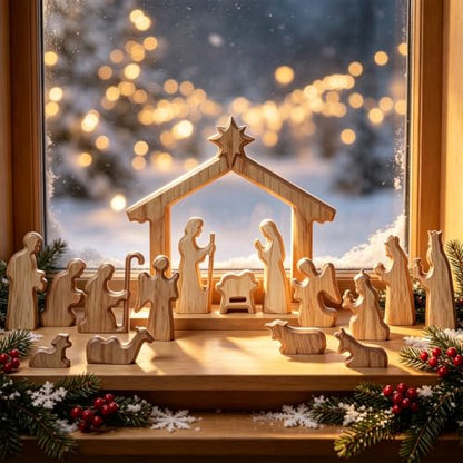 Glintoper Christmas Nativity Sets, 16pcs Wooden Nativity Scene Figurines - size: 16 PCS