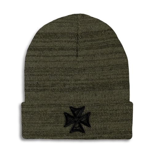 Custom Beanies for Men Iron Cross God Jesus Christ Christian Skull Cap Winter Hats for Women One Size - color: Heather Olive Green Design Only