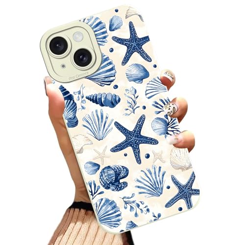 Aesthetics Summer Beach Shell Starfish Phone Case for iPhone 15 Case Girly Pattern Shockproof Soft Protective for Women Men Phone Cover Funda for iPhone 15 6.1 Inch - color: Beach, size: for iPhone 15