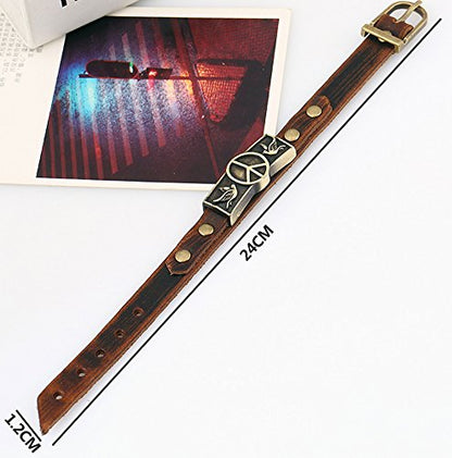 Men Punk Alloy Leather Bracelet Cross Bracelet Bangle Wristband - color: Peace