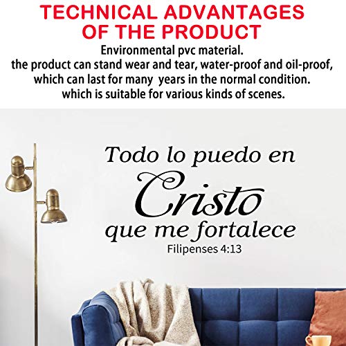 AnFigure Vinilos Decorativos para Pared, Frases para Decorar Pared En Español, Dios Biblicos Calcomanias Quotes Home Art Decor Vinyl Stickers Spanish Todo Lo Puedo En Cristo Que Me Fortalece 21"x12" - color: Todo Lo Puedo En Cristo Que Me Fortalece, size: