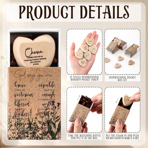 Yalikop 24 Sets Christian Gift Bulk Wooden Scripture Hearts, Wood Color - color: Wood Color