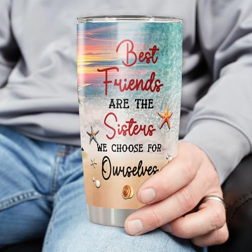 Personalized Best Friend Tumbler Besties Beach Summer Insulated Travel Coffee Mug Cup with Lids Stainless Steel 20 30 Oz Gifts for Sisters Bestfriend Her - color: Sister 494