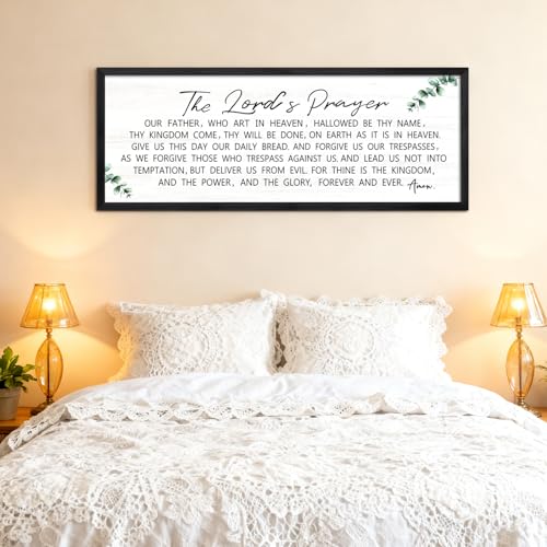 Our Father Prayer Bible Verse Framed Wall Art, 40''×15'' Rustic Religious Christian Lords Prayer Sign for God Jesus Christ, Horizontal Holy Inspirational Catholic Scripture Decor Black - color: Black Frame, style: Our Father Prayer