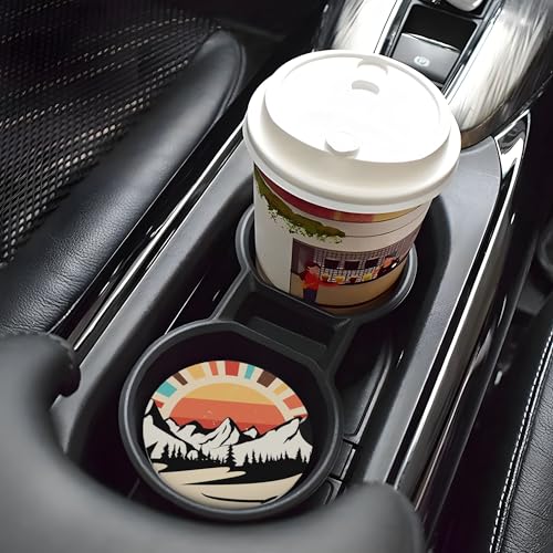 Mountain Sunset Car Cup Holder Coasters 2 Pack 2.63" for Women - color: Orange