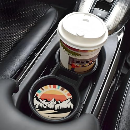 Mountain Sunset Car Cup Holder Coasters 2 Pack 2.63" for Women - color: Orange
