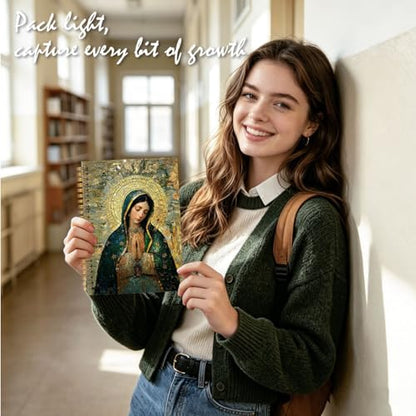 Our Lady of Guadalupe Catholic Christian Spiral Notebook 5.5 x 8.3, Catholic Virgin Mary Religious Journal, Sacred Marian Prayer Religious Journaling Notebooks for Note Taking - color: White YS-1