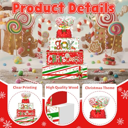 Britimes Tiered Tray Decor Set, 4 Pack, Wooden Table Sign, Candy Christmas - style: Christmas Gifts & Candy