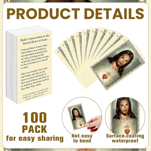 Motiskyy 100 Pcs Sacred Heart of Jesus Prayer Cards Catholic Prayer Cards