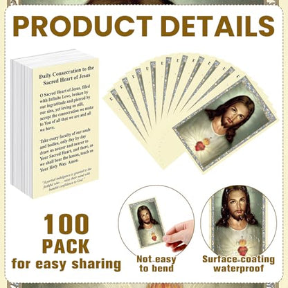 Motiskyy 100 Pcs Sacred Heart of Jesus Prayer Cards Catholic Prayer Cards