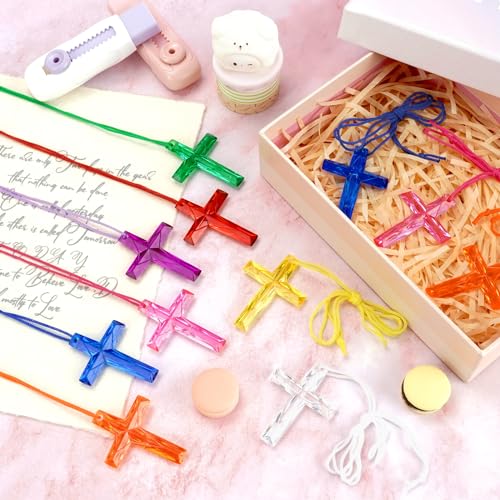 104 Pack Crystal Cross Necklaces Bulk, VBS Prizes, Christian Party Favors - color: 104-Multi