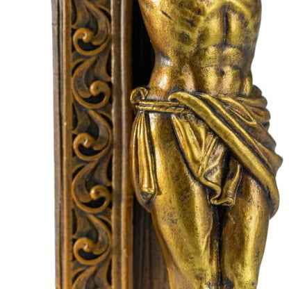 DevotedWalls Saint Benedict Crucifix for Wall–12" H Catholic Cross with Medal, Gold-Toned Finish St Benedict Crucifix with Jesus Christ Sculpture for Living Room, Bedroom, or Church Wall Decor - size: 12"L x 6.4"W