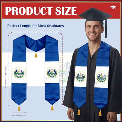 Class of 2026 Graduation Stole Flag Sash with Gold Tassels 72 Inch for High School College University Ceremony - color: El Salvador 2