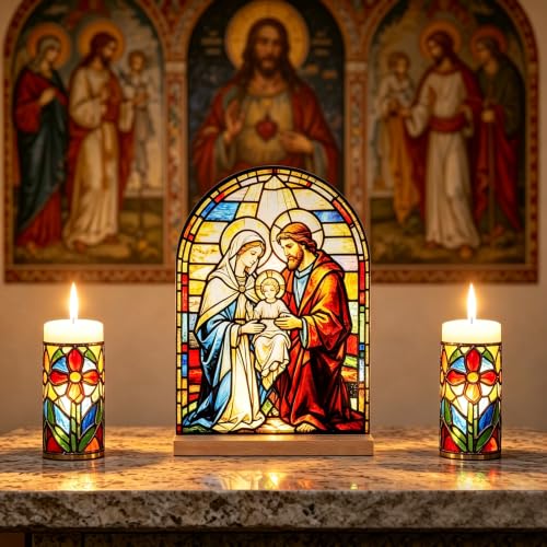 KOMI Holy Family Stand Statue Acrylic Catholic Icons Ornament Home Altar Decor Christian Gifts