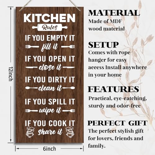 Kitchen Wood Decor Sign, Kitchen Rules, Hanging Printed Wooden Plaque Décor, Farmhouse Style Wall Décor, Hanging Rustic Kitchen Sign, Shared Kitchen Rules Sign for Hostel Dormitory 12x 6inch (J1) - color: color19