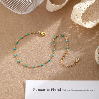 Ankle Bracelets for Women Waterproof Non Tarnish Anklet - style: Blue Beads-GD