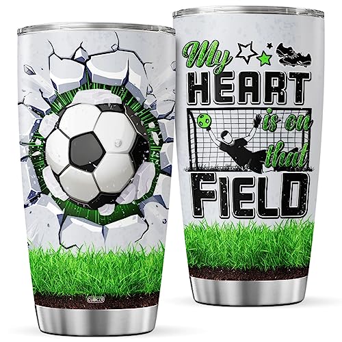 CUBICER Soccer Coffee Tumbler Travel Mug With Lid Funny Birthday Gifts For Teens Boys Men Boyfriends Friends Adults Football Insulated Cup Stainless Steel Tumblers Inspirational Quotes - color: Soccer