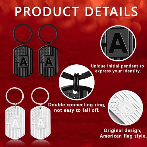 Initial Keychain for Men, A-Z Letter American Flag KeyChain Gifts for Men - color: Black G