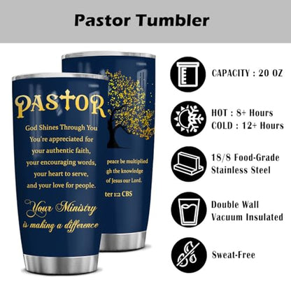 20 Oz Tumbler for Men, Ministry Appreciation, Retirement, Youth Pastor Birthday Christmas Cup Mug, Religious Scripture, Baptism Christian, Pastoral Gift