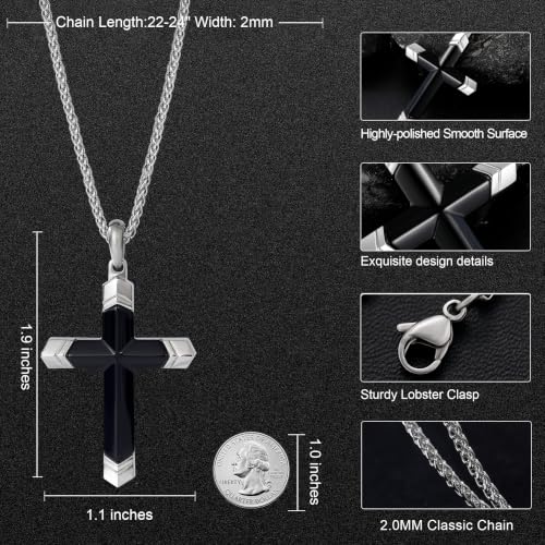 Lapis Lazuli/Amethyst Cross Necklace for Men Waterproof and Sweat-Resistant Suitable for both men and women With Adjustable Box Chain Christian Jewelry Father Day Gifts for Men - color: Black&Silver