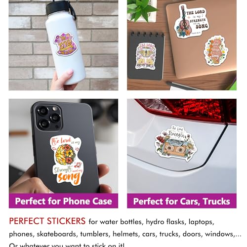 Pack 6 Psalms 118 14 The Lord is My Strength and Song Waterproof Vinyl Bible Verse Decals, 3 Inch Removable Matte for Laptop, Water Bottle, Journal & Planner