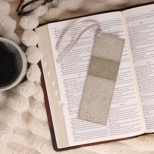 Christian Art Gifts Faux Leather Bookmark for Women: Grace is Sufficient - color: Creamy Taupe Floral/Grace is Sufficient