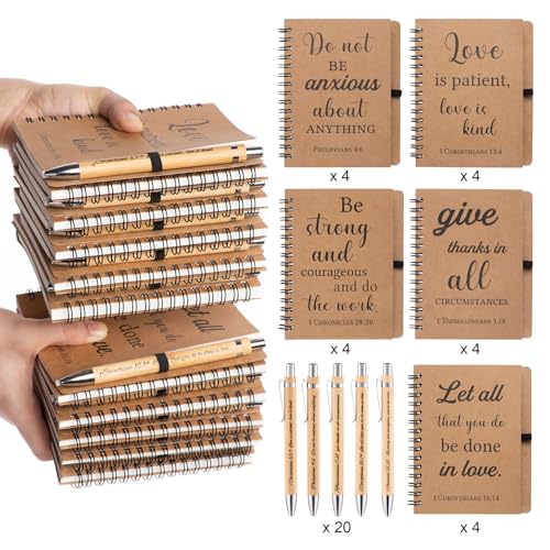 40 Pcs/20 Set Christian Gifts Spiral Notebooks Bulk Journals with Christian Pens Prayer Journal for Women and Men, Father Day Gifts for Church Members, Bible Study Groups & Religious Families,Small Notepad (4.33" x 5.43") - size: 20 Set