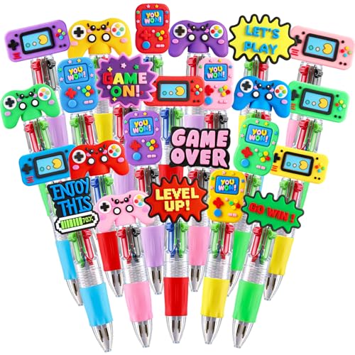 24PCS Video Game Pens, 4-in-1 Multicolor Ballpoint Pens, Fun Game Controller & Console Design, Fun Pens, Gaming Party Favors, Birthday Decorations, Party Supplies - color: Video Game Multicolor