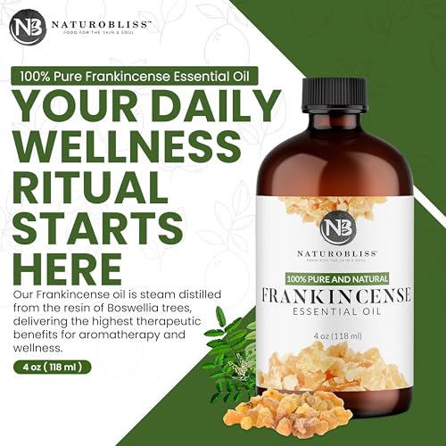 NaturoBliss 100% Pure Frankincense Essential Oil Therapeutic Grade Premium Quality (4 fl. oz) with Glass Dropper, Perfect for Aromatherapy - size: 4 Fl Oz (Pack of 1)