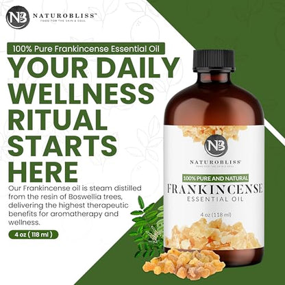 NaturoBliss 100% Pure Frankincense Essential Oil Therapeutic Grade Premium Quality (4 fl. oz) with Glass Dropper, Perfect for Aromatherapy - size: 4 Fl Oz (Pack of 1)