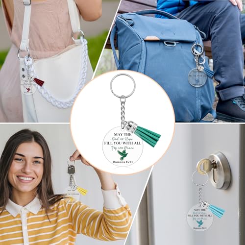 8 Pcs Christian Keychain for Women Men Acrylic Religious Keychain with Bible Verse Inspirational Religious Catholic Faith Spiritual Gifts for Women Scripture Key Chain Easter Christian Birthday Gift