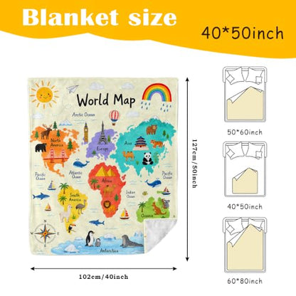 Mosslink World Map Blanket 40"x50", Boys Girls Animal Educational Throw - color: Yellow-world Map