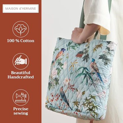 Maison d' Hermine Shopping Bags Cotton Quilted Tote Bag with Zipper Pockets - color: 011 - Hokuzai - Blue