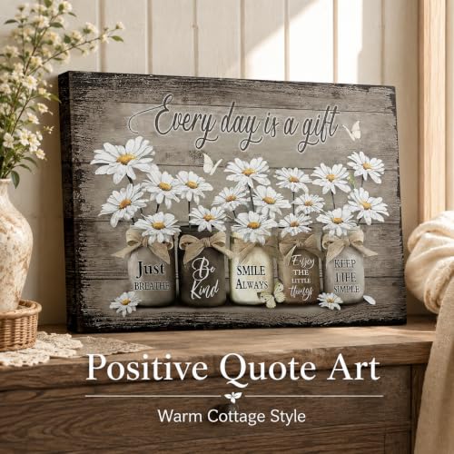 Farmhouse Rustic White Daisy And Butterfly Canvas Wall Art 24inx36in - color: Daisy, size: 36"L x 24"W