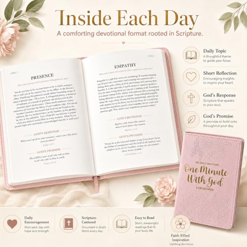 One Minute With God for Women, 365 Daily Devotionals for Women with Bible Verses, Short Reflections & God’s Promises, Pink Faux Leather Christian Book, Inspirational Gift for Her