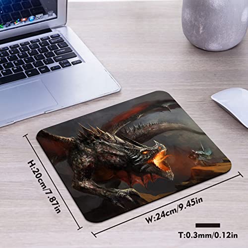 Epic Knight vs Fire Dragon Battle Mouse Pad, Fantasy Medieval Art Desk Mat - color: Dark Brown