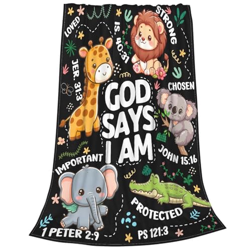 Animals Bible Blanket,Christian Gifts,God Says I Am Throw Blankets,30x40" - color: Bible-animals, size: 30"x40"