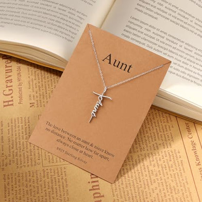 Lcherry Birthday Gifts for Grandma Mom Daughter Teacher Cross Necklace for Women Christian Necklaces Religious Gifts Jewelry for Women Mother's Day - style: Aunt-Sterling Silver