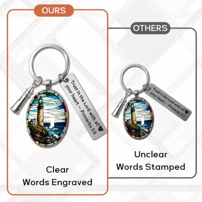 3D Glass Lighthouse Keychain with Bible Verses,Christian Gifts for Women Faith - color: Proverbs 3:5