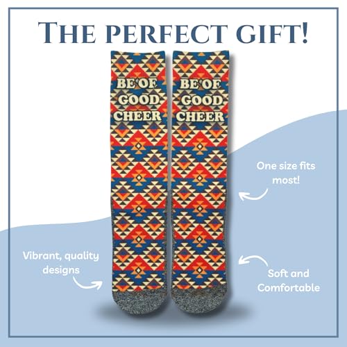 Bible Verse Socks for Men, Christian Scripture Crew Socks, Faith Gift - color: Be of Good Cheer
