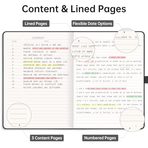 EMSHOI Lined Journal Notebook, 192 Numbered Pages, A5 Size (5.7'' x 8.3'') - color: Black, style: Ruled