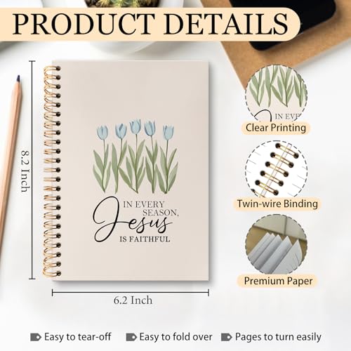 huester Christian Tulip Floral Notebook Journal, Bible Verse Journal for Women, Jesus Is Faithful Religious Scripture Notebooks for Note Taking, Bible Hardcover Spiral Notebook, 5.5x8.3 Inch - color: Christian03