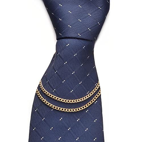 2Pcs Tie Chain for Men Classic with Double Single Gold Silver Elegant Chain Tie Cilp - color: gold double chain (two)