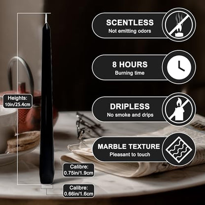 4 Pack Black Taper Candles丨Taper Candles 10 Inch Dripless丨Unscented & Smokeless Candlesticks Bulk丨7-8 Hours Long Burning Tall Candles丨Ideal for Christmas Weddings Parties Dinner - color: Black, size: 4 Pack Taper Candle